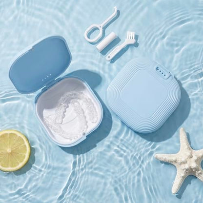 HEMILAB Slim Aligner Case with Vent Holes, Compatible with Invisalign, Cute Case with Removal Tool, Chewies and Brush, Blue/White - color: Sky - Blue