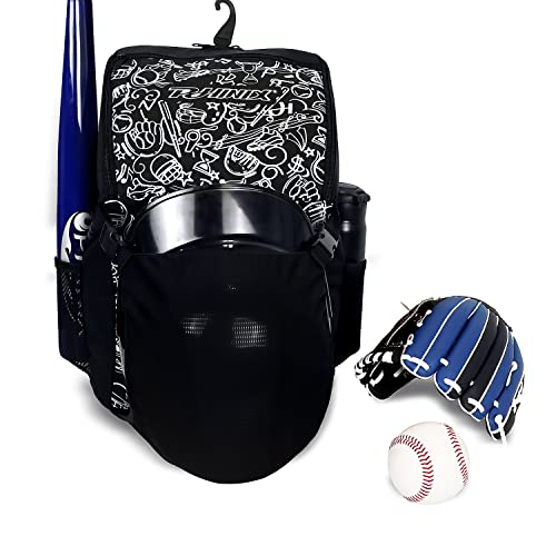 PHINIX Kids Youth Baseball Bag T-ball Backpack - color: Black-With helmet bracket