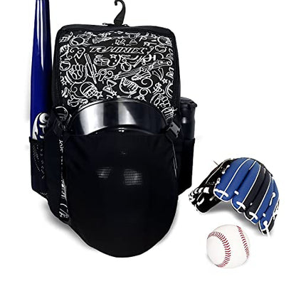 PHINIX Kids Youth Baseball Bag T-ball Backpack - color: Black-With helmet bracket