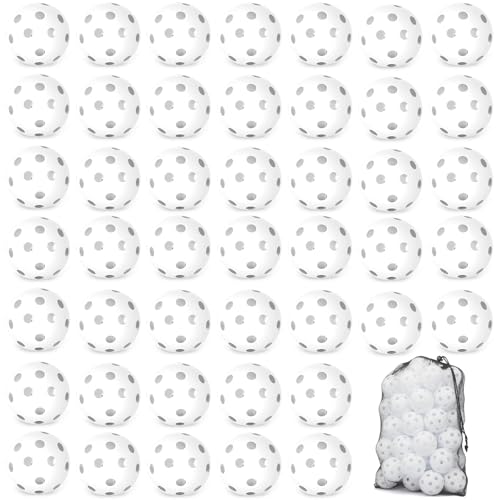 Coopay 12/50/100 Pack Plastic Baseballs Practice Training Balls Lightweight Hollow Softballs with a Drawstring Bag for Hitting Pitching Batting Training Indoor Outdoor Sport - color: White, style: 50 Pack