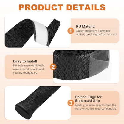 Tennis Racket Grip Tape, Anti-Slip Tennis Overgrip Stretchy - color: Black