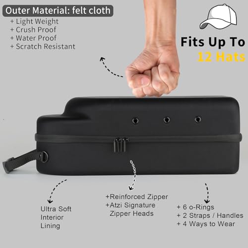 GERMUN Hard baseball hat case, Hat Carrier Travel Case with Adjustable Shoulder Strap, Hat cap case for 12 Baseball Caps - Perfect for Traveling & At-Home Storage (Black with Grey) - color: 12 Black Grey