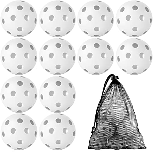 Coopay 12/50/100 Pack Plastic Baseballs Practice Training Balls Lightweight Hollow Softballs with a Drawstring Bag for Hitting Pitching Batting Training Indoor Outdoor Sport - color: White, style: 12 Pack
