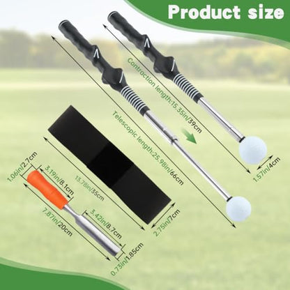 Retractable Golf Swing Trainer, Portable Golf Swing Training Aid for Left-Handed Grip Correction Click Feedback & Arm Connection with Grip Scraper for Indoor Outdoor Practice