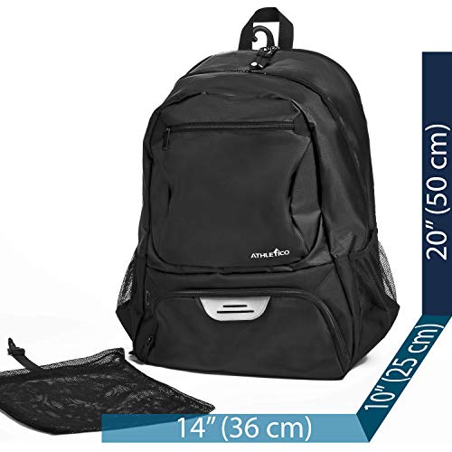 Athletico Premier Tennis Backpack - Tennis Bag Holds 2 Rackets in Padded Compartment | Separate Ventilated Shoe Compartment | Tennis Bags for Men or Women - color: Black