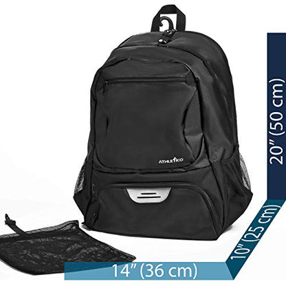 Athletico Premier Tennis Backpack - Tennis Bag Holds 2 Rackets in Padded Compartment | Separate Ventilated Shoe Compartment | Tennis Bags for Men or Women - color: Black