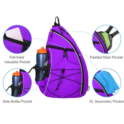 WOLT Pickleball Bag,Crossbody Sling Bags for Women Men,Pickleball Backpack with Fence Hook for Tennis, Racketball - color: Purple