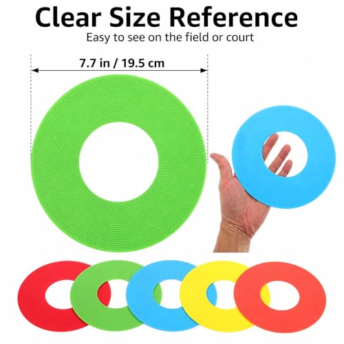 5 Pcs Flat Cone Spot Markers, Non-Skid 8 Inch PVC Field Dots in 5 Colors, Low-Profile Training Discs for Soccer, PE Class, Speed Agility Drills