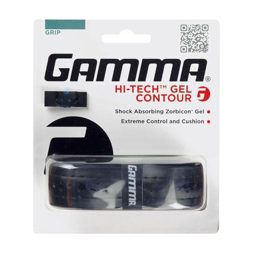Gamma Hi-Tech Replacement Tennis Grip, High Traction Feel, Maximum Control, Durable Tennis Racquet Grip, Tacky Surface - style: Hi-Tech Gel Contour