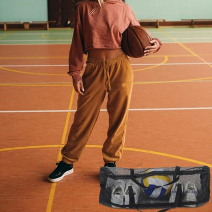 INOOMP Large Basketball Bag Mesh Sports Ball Storage with Shoulder Strap Zipper Portable Gym Equipment Organizer for Team Training and Outdoor Use