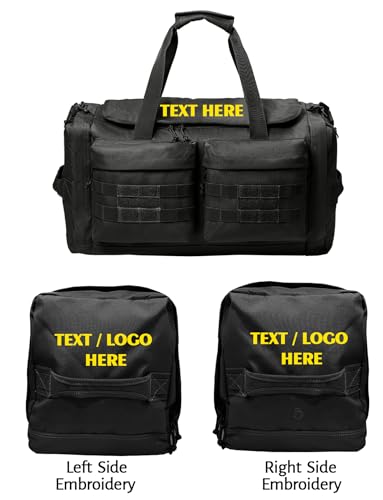 Tactical Gear bag Heavy Duty Duffel Gym bag/Tactical Backpack Custom Embroidered with your own text (Black - Duffel Bag) - color: Black - Duffel Bag