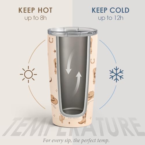 SANDJEST Cowgirl Tumbler 20oz, Stainless Steel Travel Cup with Lid, Insulated Coffee Mug, Cowgirl Gifts for Women Girls Friends Sisters on Birthday Christmas (Beige) - color: Cowgirl 1