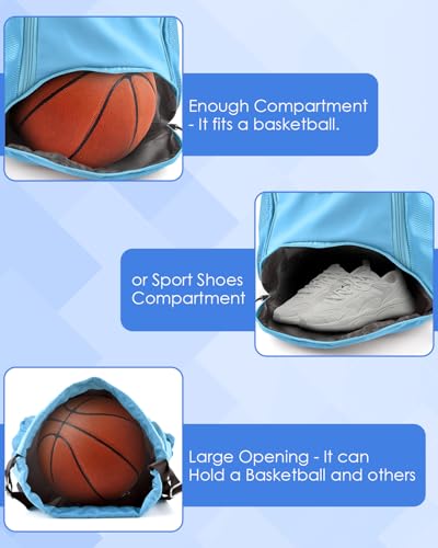 BROTOU Soccer Drawstring Backpack, Basketball Bag, Volleyball Football Bags with Ball and Shoe Compartment - color: Lake Blue