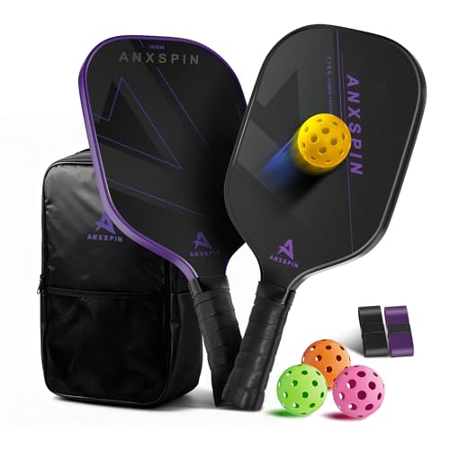 ANXSPIN Carbon Fiber Pickleball Paddles Set of 2,T700 Carbon Fiber Pickleball Paddle for Adults and Teenagers,Includes 4 Balls, 1 Bag, and 2 Grip