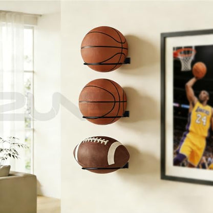 6Pack Mounted Ball Wall Storage Display Universal Ball Rack Metal Black Rack Holder Space Saver for Basketball Football Volleyball Soccer - size: 6Pack, style: Style-2