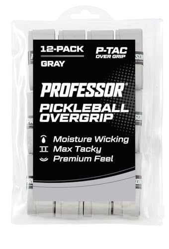 Professor P-Tac Pickleball Paddle Overgrip – Max Tacky, Moisture-Wicking Grip Tape for Pickleball Paddles in 6 & 12 Packs, Anti-Slip & Durable Overgrip for Control & Enhanced Performance - color: Grey - 12-Pack