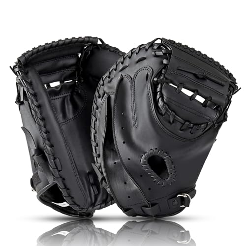Baseball Catchers Mitt 33", Catcher Glove, Baseball Glove, Catchers Mitt for Training and Playing, Right Hand Throw, Adult and Youth Size, Multiple Styles - color: Black