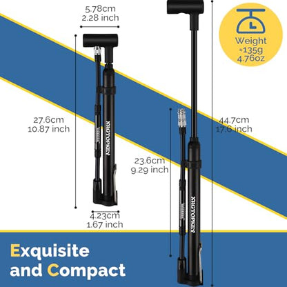 Bike Pump with Gauge, Floor Stand Mini Bike Pump 120 PSI with Foot Rest for Stable Inflation, Dual Valve Schrader Presta, Bicycle Tire Inflator for Fast Emergency Repair on MTB and Road Bike