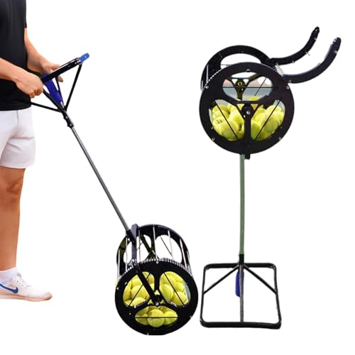 Multi-Functional Tennis Ball Picker with 36 – Tennis Ball Storage Basket & Ball Launcher, Ideal for Beginners, Holds 80 Balls, Quick Setup