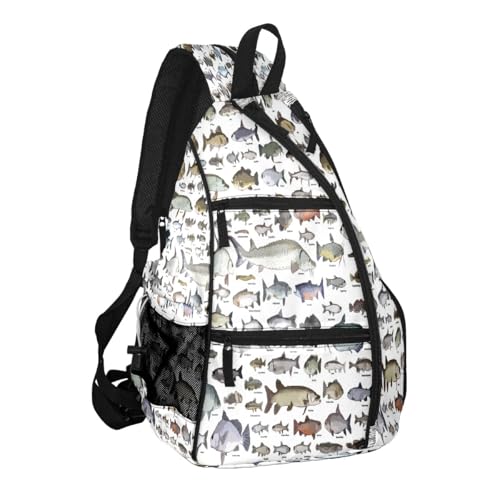 Pickleball Bag Sea Fish Pickle Ball Backpack for Women Men Premium Lightweight Crossbody Sling Bag Sports Backpack for Pickleball Paddle Tennis - color: Sea Fish