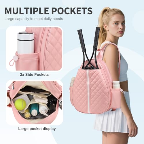 Tennis Bag, Convertible Sling Crossbody Backpack Waterproof Reversible Racket Bags for Women Men - color: Pink