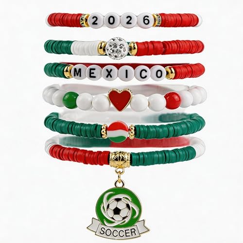 OHOME Soccer Party Favors - 6 Pack Mexico Soccer Bracelets | Soccer Mom Essentials - 2026 World Game Cup Merchandise Accessories Outfits for Women Men - Soccer Gifts for Fans Players Coaches Team - style: Mexico soccer