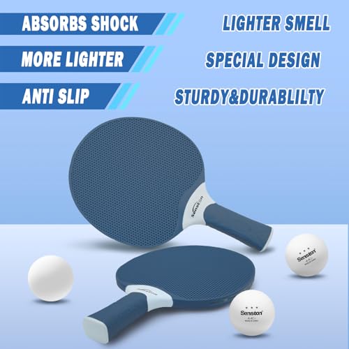 Senston Table Tennis Rackets Set, Professional Table Tennis Racket with 3 Balls, Composite Rubber Ping Pong Paddle Set - color: Indigo