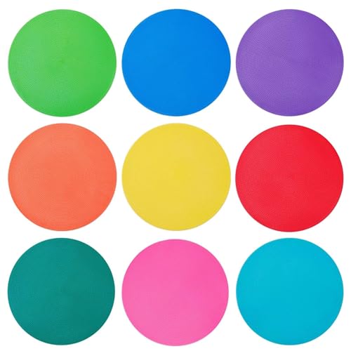Spot Markers 4 Inch 9 Inch Non Slip Rubber Floor Markers Flat Field Cones Poly Dots for Classroom Dance Sports Soccer Basketball Speed Agility Training - style: 9inch 9pcs