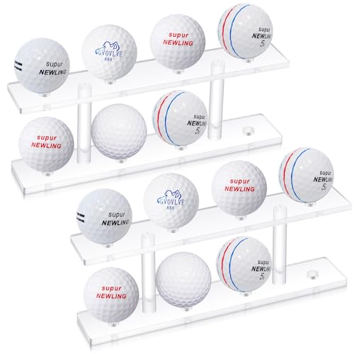 Silipull 2 Pcs Golf Ball Display Rack 8 Balls Clear Acrylic Golf Case Holder Small Table Tennis Display Stand Shelf Double Layer