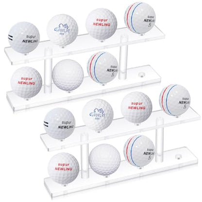 Silipull 2 Pcs Golf Ball Display Rack 8 Balls Clear Acrylic Golf Case Holder Small Table Tennis Display Stand Shelf Double Layer