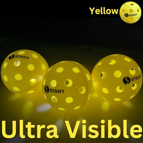 STANY LED Pickleball Balls –Ultra Visible for Nighttime Play, Glow in The Dark, 40 Hole, Indoor/Outdoor, Consistent Bounce, USAPA Official Size, Gift Ready Box, 6 Pack + 3 Replacement Batteries
