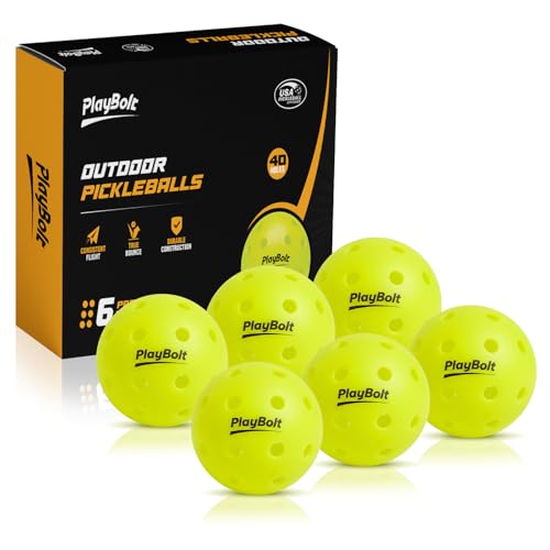 PlayBolt Outdoor Pickleball Balls - Premium Pickle Balls Set USAPA Approved, 40 Hole Crack Resistant Tournament Ready Pickleballs - color: Electric Yellow, size: 6 Pack