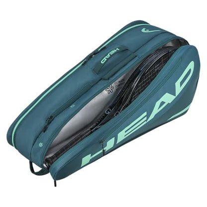 HEAD Tour Racquet Bag M (6R) Tennis Bag - Holds Up to 6 Racquets, CCT+ Climate Control Technology, 2 Main Compartments, Shoe Pocket & Backpack Carry System - color: Green