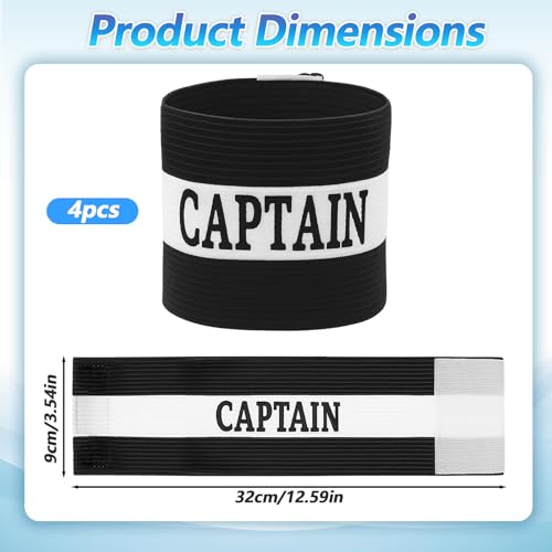 4PCS Black Captain Arm Bands for Soccer, Soccer Captain Armband, Adjustable Leader Armband Team Sport Arm Band Football Rugby Basketball Player Band for Adult Youth Volleyball Team
