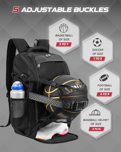 Large Baseball Backpack for Adult Youth 42L Softball Bat Bag with Detachable Adjustable Helmet Mesh Pocket Fit Basketball Soccer Volleyball Baseball Equipment Bag for Men Women 12+ Boys Girls - color: Black