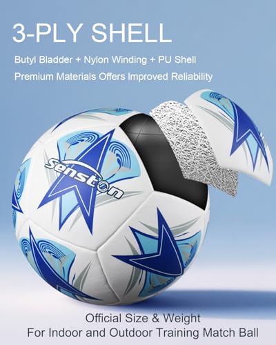 Senston Soccer Ball Size 5 -Official Match Weight-Youth & Adult Soccer Players - Air Pump Included - color: sky blue