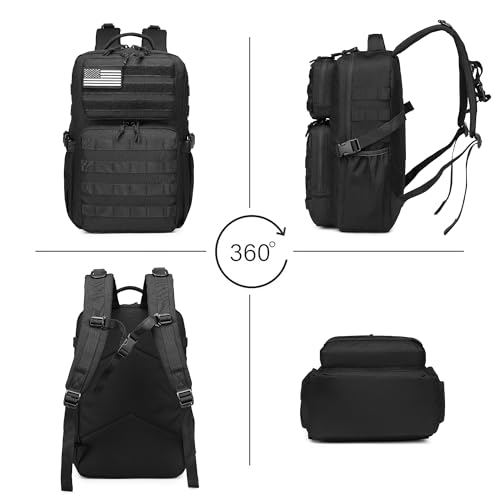 Wotony Military Tactical Backpack for Men Waterproof Daypack 3 Day Assault Pack Molle Bag with Water Bottle Holder - color: Black, size: 30L