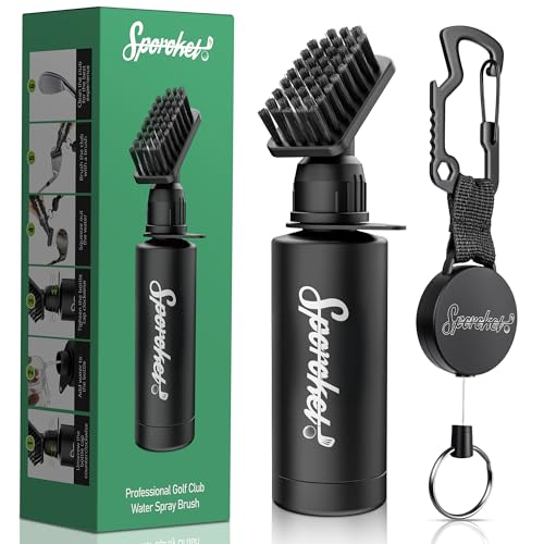 Pro Golf Club Brush Cleaner with Multi Purpose Heavy Duty Retractable Clamp and Squeeze Bottle for 4 oz of Water, Premium Golf Accessories for Men