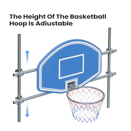 ECOPOOLTECH Pool Basketball Hoop with Backstop Net for Round Above-Ground Pools Only, Height Adjustable Thick PVC Backboard, Sturdy Stainless Steel Frame, Includes Basketball and Pump. - color: Navy Blue