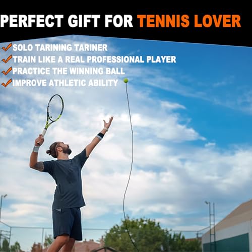Tennis Trainer Rebound Ball with 3 String Balls, Solo Tennis Training Equipment, Portable Rebounder Kit for Beginners - color: Orange