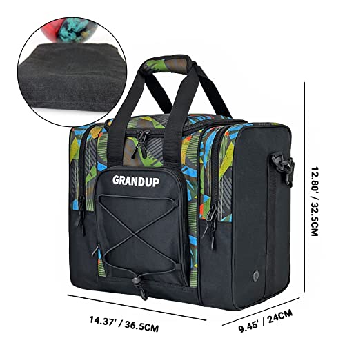 GRANDUP Bowling Ball Bag for Single Ball - Black Bowling accessories Ball Tote Bag Bowling Bag with Padded Ball Holder - Fits Bowling Shoes Up to Mens Size 14