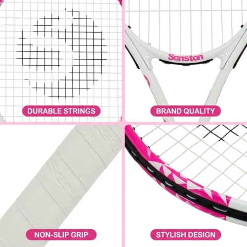 Senston 27 inch Tennis Racket for Adults 1 Pack Tennis Racket Set Tennis Overgrip, Vibration Damper - color: white pink