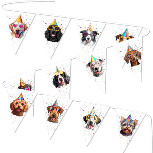 Dog Party Decorations - Birthday Banner for Dog Lovers - Colorful Pet-Themed Bunting Banner for Indoor Outdoor Decorations (3m, 12-Piece Light Polyester Pennants, Pre-Strung) - color: Dog