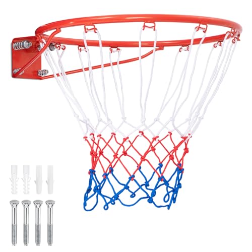 KOTEK 15"/18" Basketball Rim, Wall Door Mounted Basketball Hoop Replacement with All Weather Net, Basketball Rim Goal for Indoor Outdoor Driveway Garage Backyard - color: Orange, size: 15 Inch