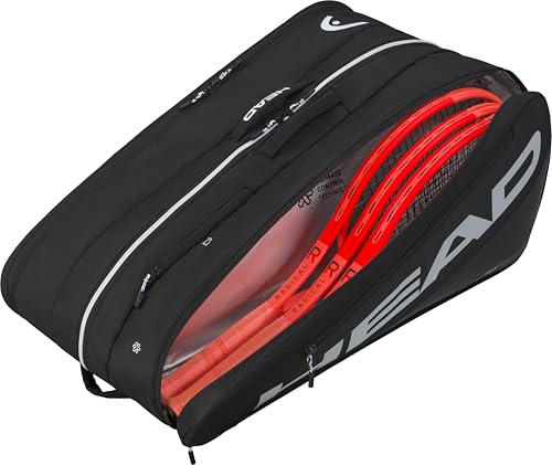HEAD Tour Racquet Bag XL (12R) Tennis Bag - Holds Up to 12 Racquets, CCT+ Climate Control Technology, 3 Main Compartments, Shoe Pocket & Backpack Carry System - color: Black