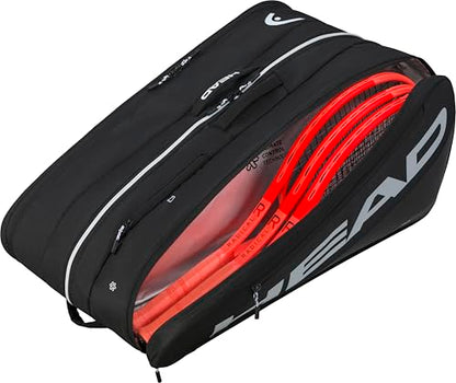 HEAD Tour Racquet Bag XL (12R) Tennis Bag - Holds Up to 12 Racquets, CCT+ Climate Control Technology, 3 Main Compartments, Shoe Pocket & Backpack Carry System - color: Black