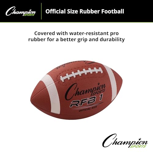 Champion Sports Rubber Football – Durable All-Weather Ball for Pee Wee to Official Sizes, Indoor & Outdoor Play - style: Official Size (Ages 14+)