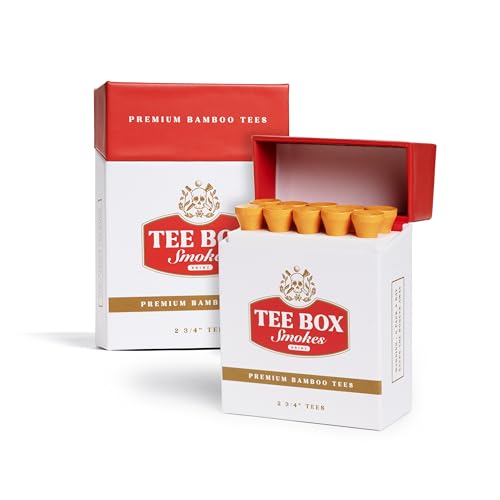 BRIMZ Tee Box Smokes Bamboo Golf Tees – Magnetic Reusable Tee Case – Funny Golf Gift & Golf Accessories – 20 Premium 2¾" Bamboo Tees (2 Pack - 20 Tees Total)