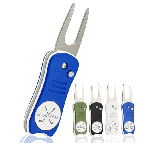 Golf Divot Repair Tool with Premium Metal Gift Box, Heavy Duty 2-Layer Stainless Steel & ABS, Thicker & Harder Prongs, Foldable, Magnetic Ball Marker,Green - color: Blue