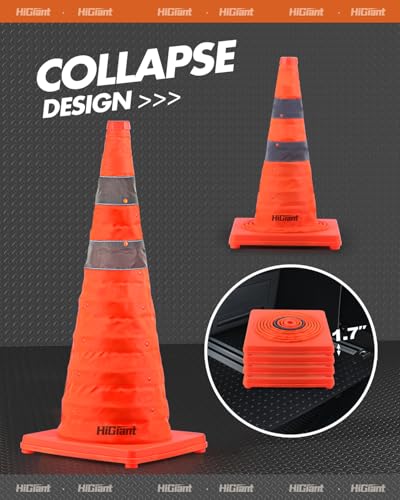HiGiant [4 Pack] Collapsible Traffic Safety Cones 28 Inch, Orange Pop-up Cones with Reflective Collar, Caution Cones for Road Driving Practice and Parking lot - size: 28inch
